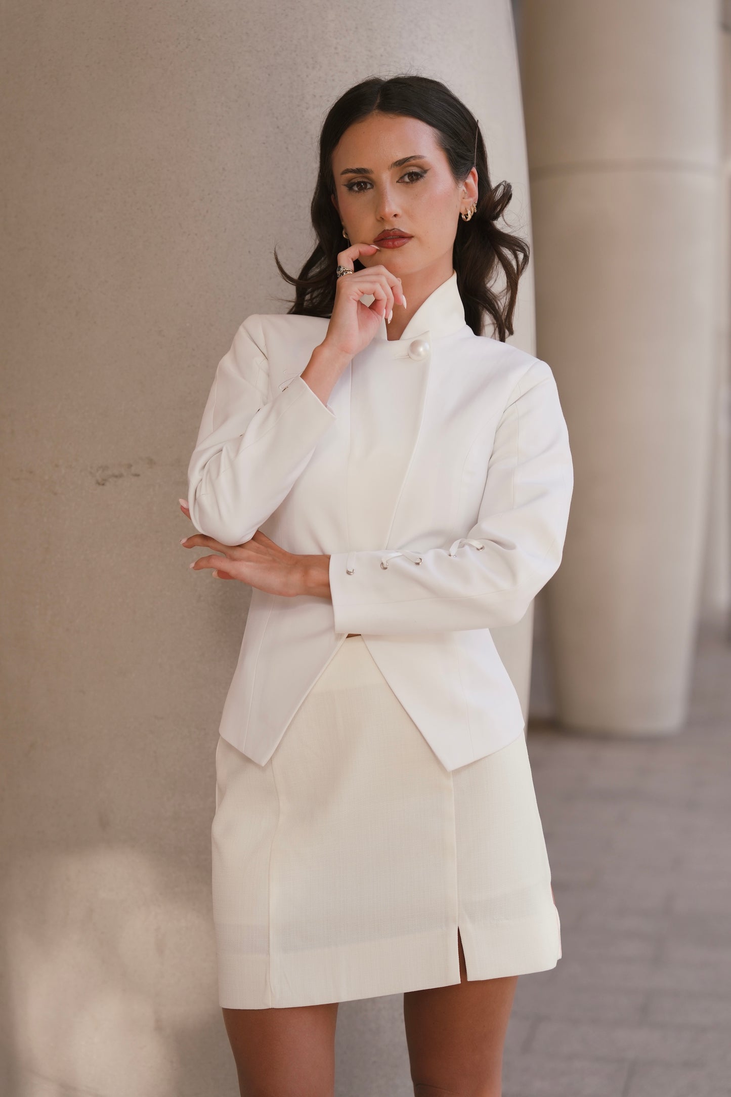 Tailored Satin-Lapel Blazer
